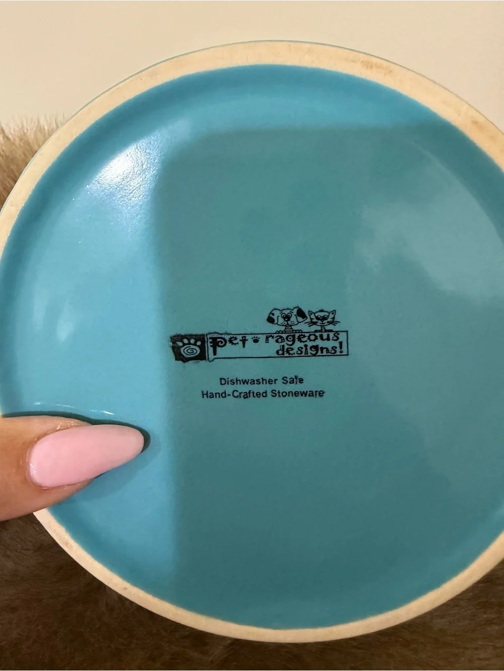Ceramic Dog Bowl in Bright Turquoise with Polka Dot Accents